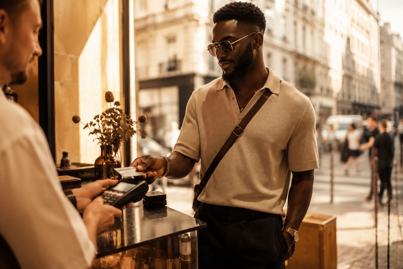 Paying effortlessly by card at a café abroad