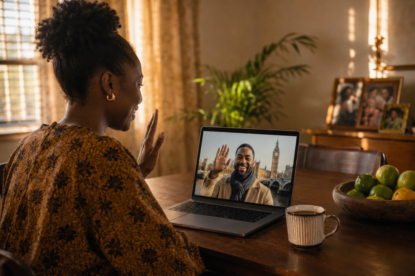 A warm video call connecting family across countries